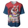 Personalized Sydney Roosters Baseball Jersey Easter Mascot - Colorful Eggs Cartoon Style