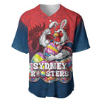 Personalized Sydney Roosters Baseball Jersey Easter Mascot - Colorful Eggs Cartoon Style