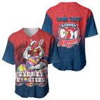 Personalized Sydney Roosters Baseball Jersey Easter Mascot - Colorful Eggs Cartoon Style