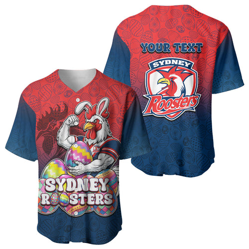 Personalized Sydney Roosters Baseball Jersey Easter Mascot - Colorful Eggs Cartoon Style