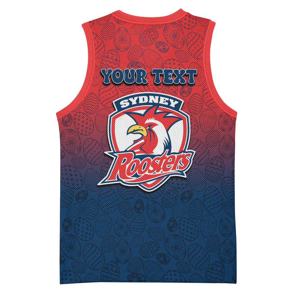 Personalized Sydney Roosters Basketball Jersey Easter Mascot - Colorful Eggs Cartoon Style