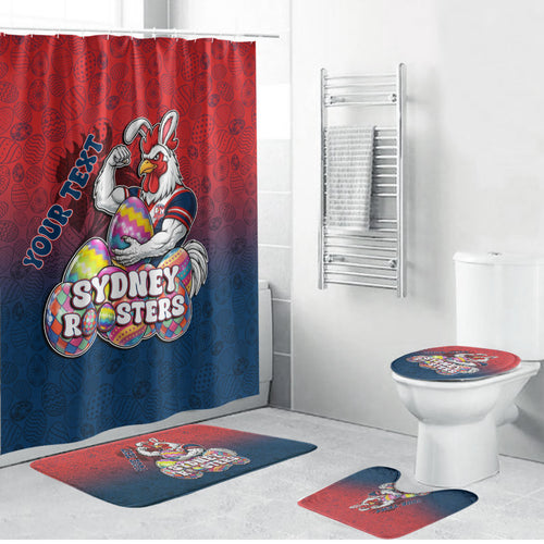 Personalized Sydney Roosters Bathroom Set Easter Mascot - Colorful Eggs Cartoon Style