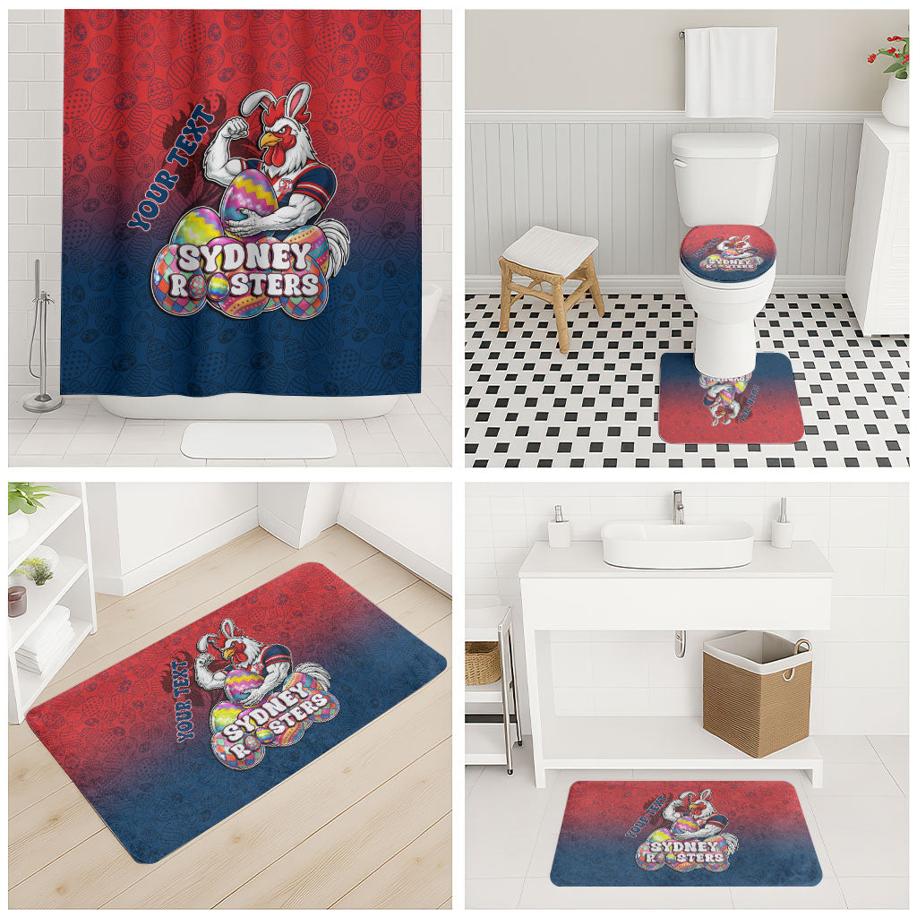 Personalized Sydney Roosters Bathroom Set Easter Mascot - Colorful Eggs Cartoon Style