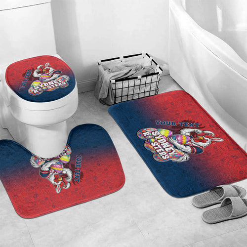Personalized Sydney Roosters Bathroom Set Easter Mascot - Colorful Eggs Cartoon Style