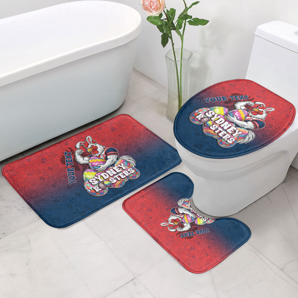 Personalized Sydney Roosters Bathroom Set Easter Mascot - Colorful Eggs Cartoon Style