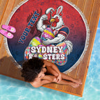 Personalized Sydney Roosters Beach Blanket Easter Mascot - Colorful Eggs Cartoon Style
