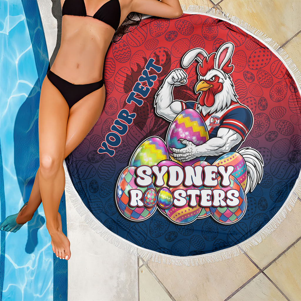 Personalized Sydney Roosters Beach Blanket Easter Mascot - Colorful Eggs Cartoon Style