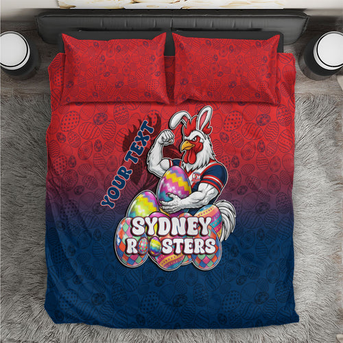 Personalized Sydney Roosters Bedding Set Easter Mascot - Colorful Eggs Cartoon Style