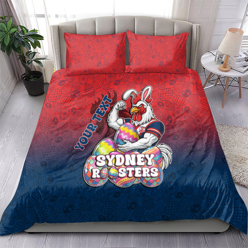 Personalized Sydney Roosters Bedding Set Easter Mascot - Colorful Eggs Cartoon Style