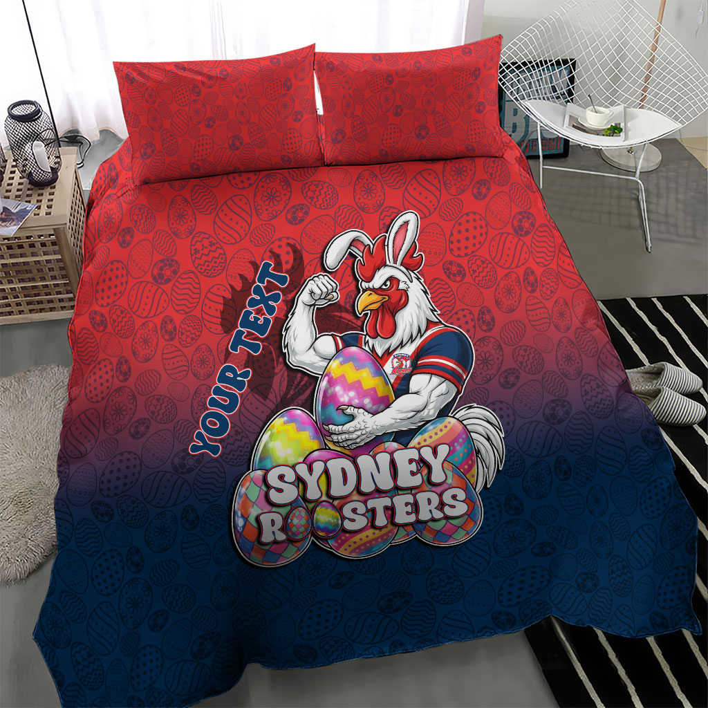 Personalized Sydney Roosters Bedding Set Easter Mascot - Colorful Eggs Cartoon Style