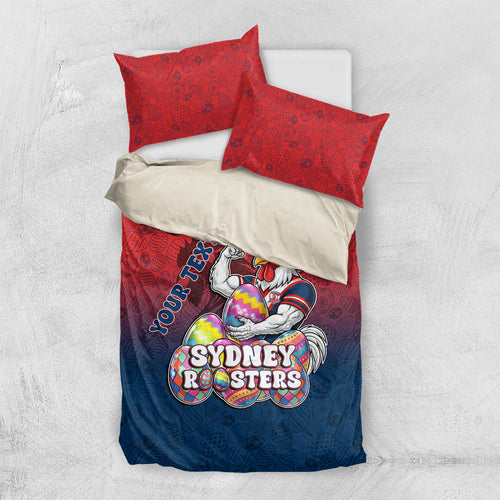 Personalized Sydney Roosters Bedding Set Easter Mascot - Colorful Eggs Cartoon Style