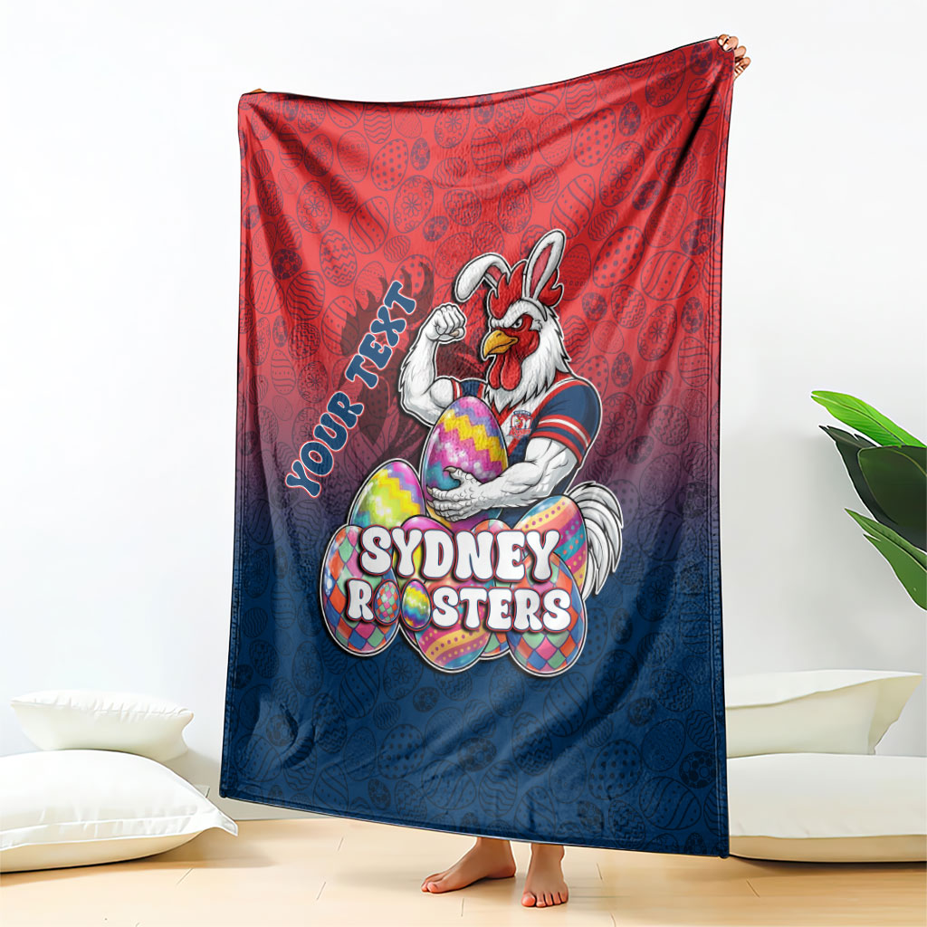Personalized Sydney Roosters Blanket Easter Mascot - Colorful Eggs Cartoon Style