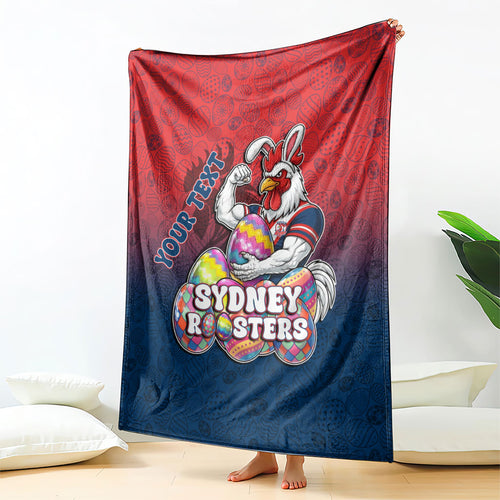 Personalized Sydney Roosters Blanket Easter Mascot - Colorful Eggs Cartoon Style