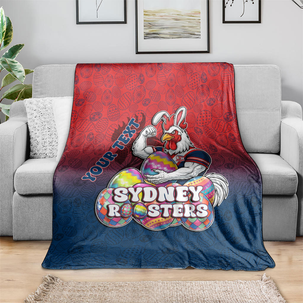 Personalized Sydney Roosters Blanket Easter Mascot - Colorful Eggs Cartoon Style