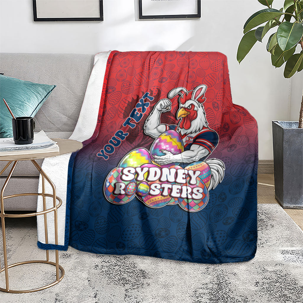 Personalized Sydney Roosters Blanket Easter Mascot - Colorful Eggs Cartoon Style