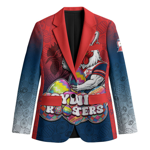 Personalized Sydney Roosters Blazer Easter Mascot - Colorful Eggs Cartoon Style