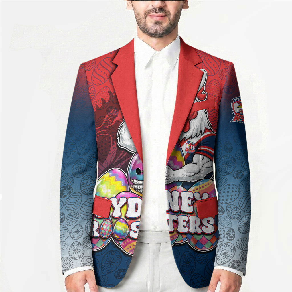 Personalized Sydney Roosters Blazer Easter Mascot - Colorful Eggs Cartoon Style