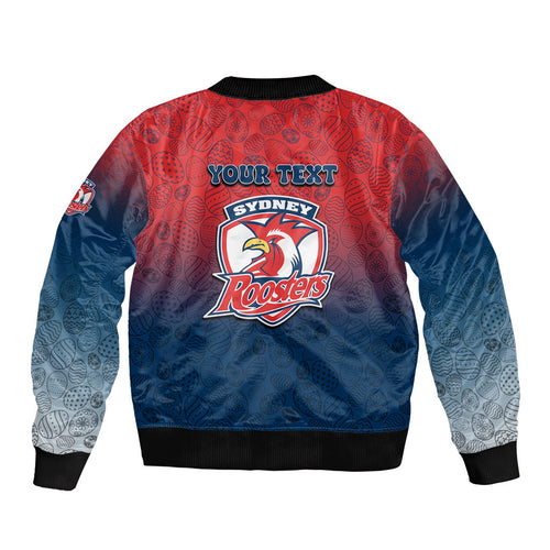 Personalized Sydney Roosters Bomber Jacket Easter Mascot - Colorful Eggs Cartoon Style