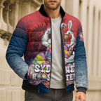 Personalized Sydney Roosters Bomber Puffer Jacket Easter Mascot - Colorful Eggs Cartoon Style