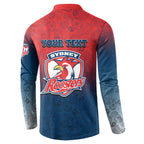 Personalized Sydney Roosters Button Sweatshirt Easter Mascot - Colorful Eggs Cartoon Style