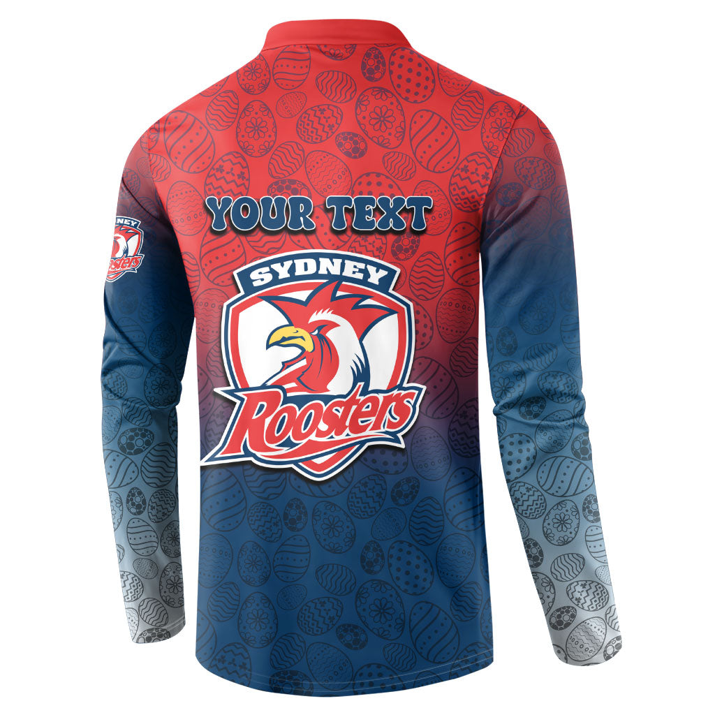 Personalized Sydney Roosters Button Sweatshirt Easter Mascot - Colorful Eggs Cartoon Style