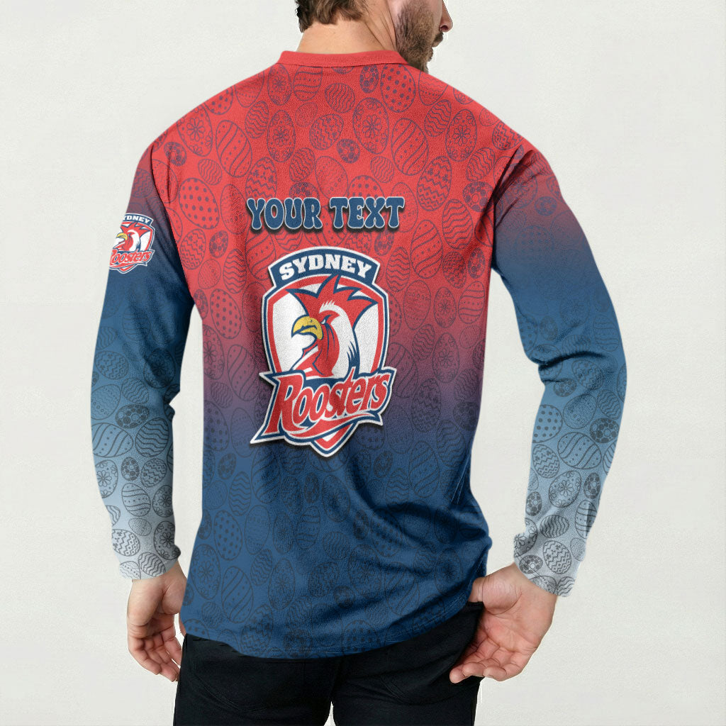 Personalized Sydney Roosters Button Sweatshirt Easter Mascot - Colorful Eggs Cartoon Style