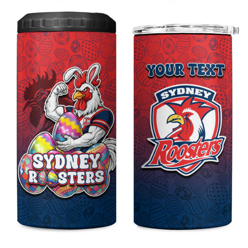 Personalized Sydney Roosters 4 in 1 Can Cooler Tumbler Easter Mascot - Colorful Eggs Cartoon Style