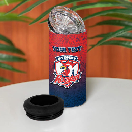Personalized Sydney Roosters 4 in 1 Can Cooler Tumbler Easter Mascot - Colorful Eggs Cartoon Style
