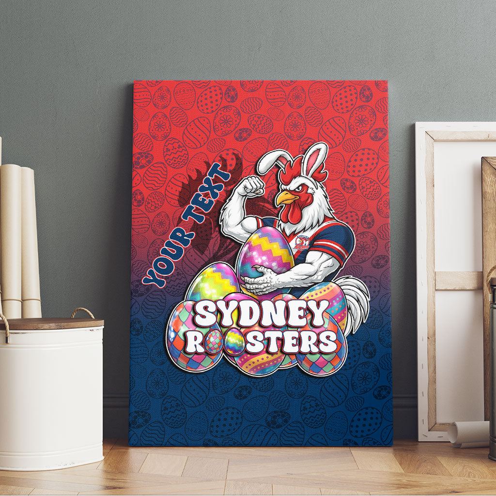 Personalized Sydney Roosters Canvas Wall Art Easter Mascot - Colorful Eggs Cartoon Style