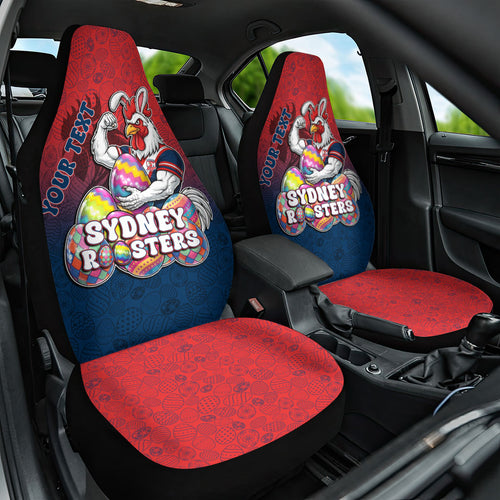 Personalized Sydney Roosters Car Seat Cover Easter Mascot - Colorful Eggs Cartoon Style