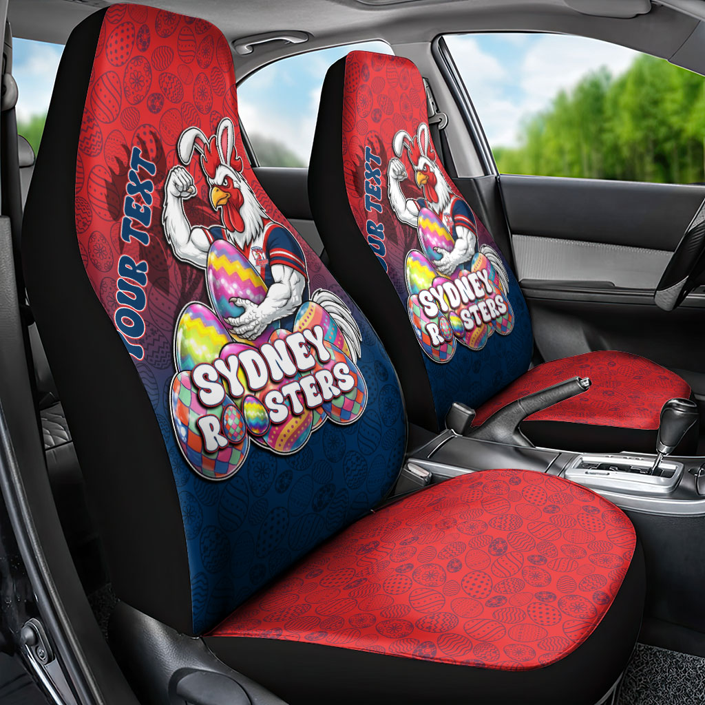 Personalized Sydney Roosters Car Seat Cover Easter Mascot - Colorful Eggs Cartoon Style