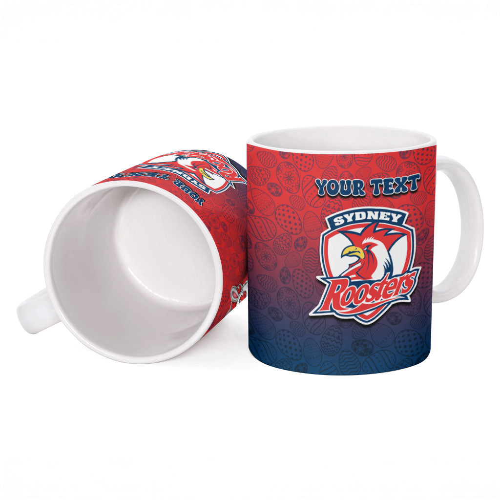 Personalized Sydney Roosters Ceramic Mug Easter Mascot - Colorful Eggs Cartoon Style