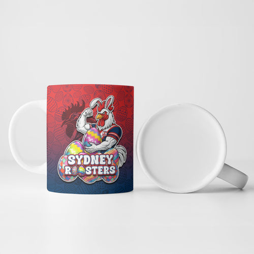 Personalized Sydney Roosters Ceramic Mug Easter Mascot - Colorful Eggs Cartoon Style