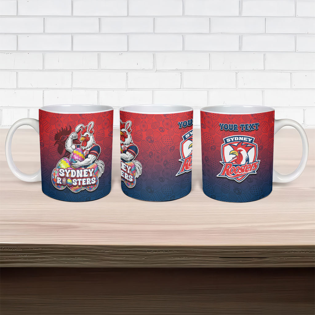 Personalized Sydney Roosters Ceramic Mug Easter Mascot - Colorful Eggs Cartoon Style