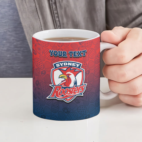 Personalized Sydney Roosters Ceramic Mug Easter Mascot - Colorful Eggs Cartoon Style