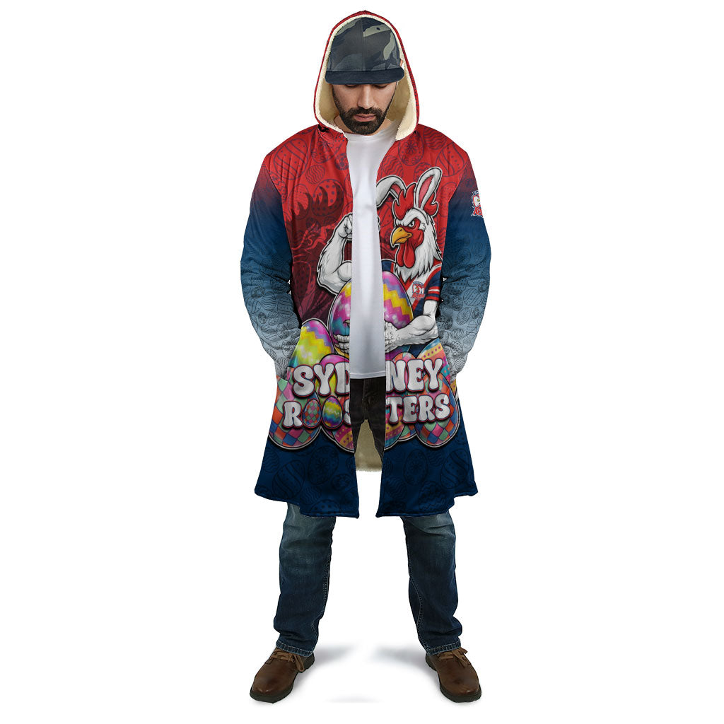 Personalized Sydney Roosters Cloak Easter Mascot - Colorful Eggs Cartoon Style