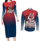Personalized Sydney Roosters Couples Matching Long Sleeve Bodycon Dress and Long Sleeve Button Shirt Easter Mascot - Colorful Eggs Cartoon Style