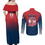 Personalized Sydney Roosters Couples Matching Off Shoulder Maxi Dress and Long Sleeve Button Shirt Easter Mascot - Colorful Eggs Cartoon Style