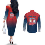 Personalized Sydney Roosters Couples Matching Off The Shoulder Long Sleeve Dress and Long Sleeve Button Shirt Easter Mascot - Colorful Eggs Cartoon Style
