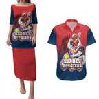 Personalized Sydney Roosters Couples Matching Puletasi and Hawaiian Shirt Easter Mascot - Colorful Eggs Cartoon Style