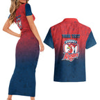 Personalized Sydney Roosters Couples Matching Short Sleeve Bodycon Dress and Hawaiian Shirt Easter Mascot - Colorful Eggs Cartoon Style