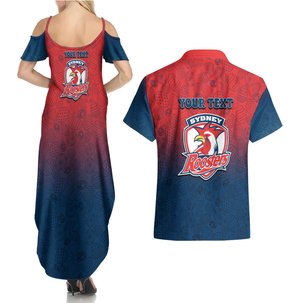 Personalized Sydney Roosters Couples Matching Summer Maxi Dress and Hawaiian Shirt Easter Mascot - Colorful Eggs Cartoon Style
