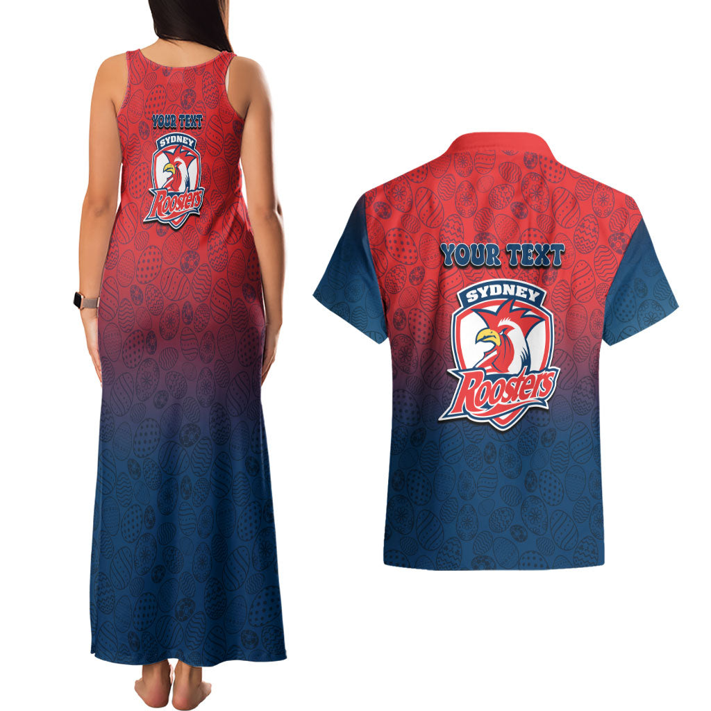 Personalized Sydney Roosters Couples Matching Tank Maxi Dress and Hawaiian Shirt Easter Mascot - Colorful Eggs Cartoon Style