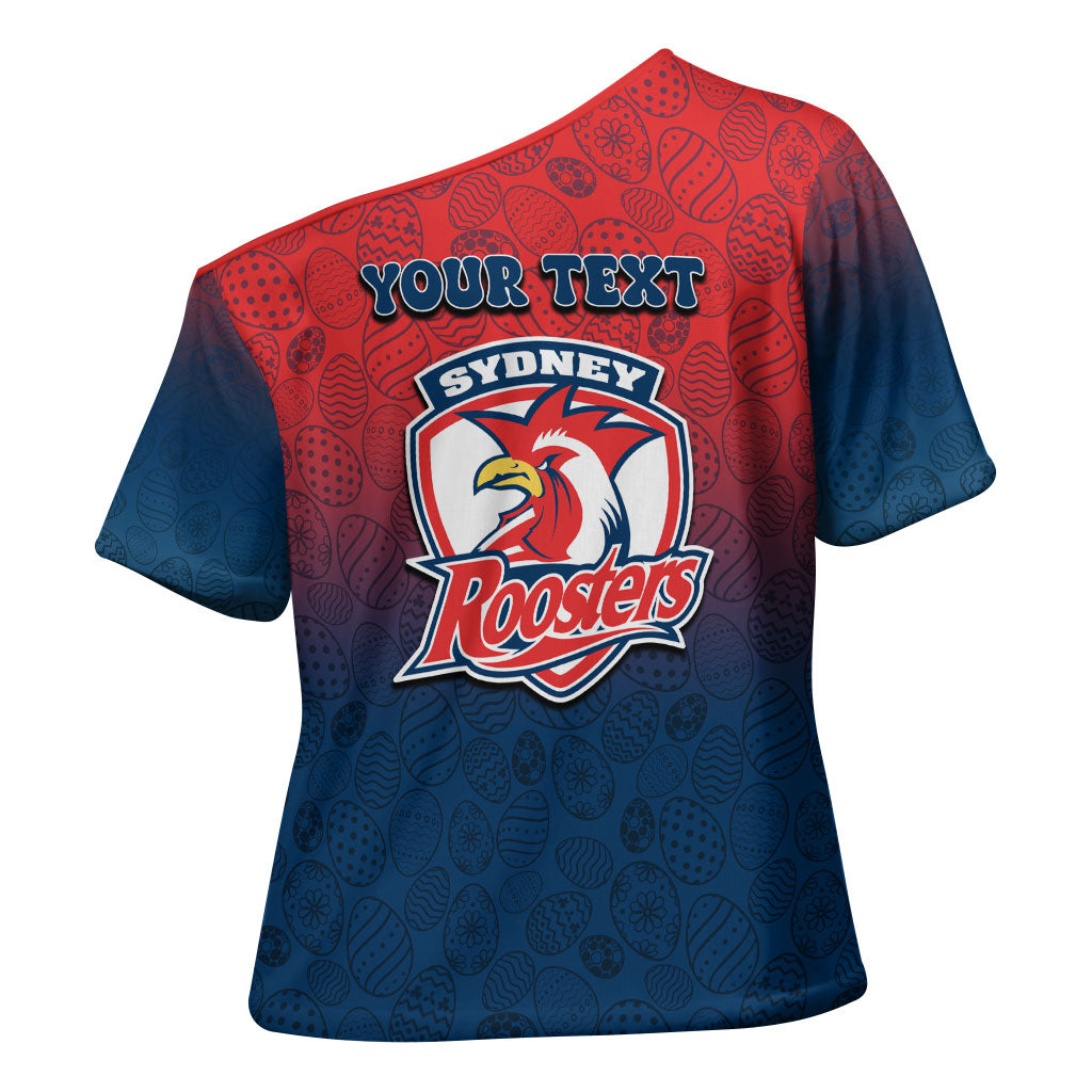 Personalized Sydney Roosters Cross Shoulder Shirt Easter Mascot - Colorful Eggs Cartoon Style