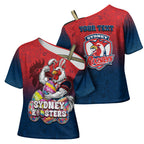 Personalized Sydney Roosters Cross Shoulder Shirt Easter Mascot - Colorful Eggs Cartoon Style