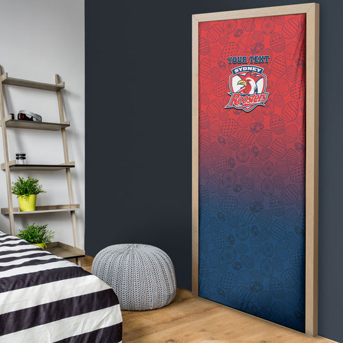 Personalized Sydney Roosters Door Cover Easter Mascot - Colorful Eggs Cartoon Style