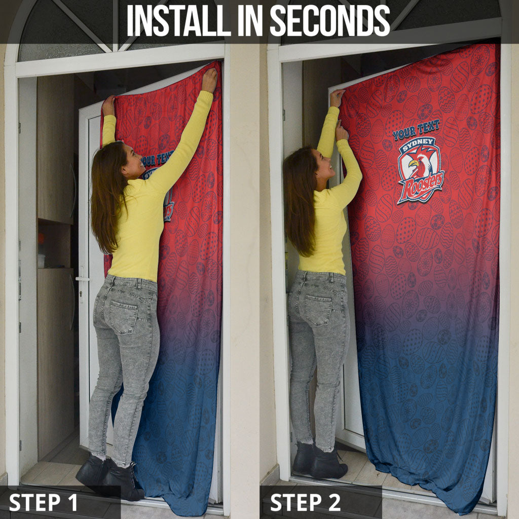Personalized Sydney Roosters Door Cover Easter Mascot - Colorful Eggs Cartoon Style