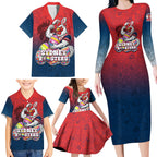 Personalized Sydney Roosters Family Matching Long Sleeve Bodycon Dress and Hawaiian Shirt Easter Mascot - Colorful Eggs Cartoon Style