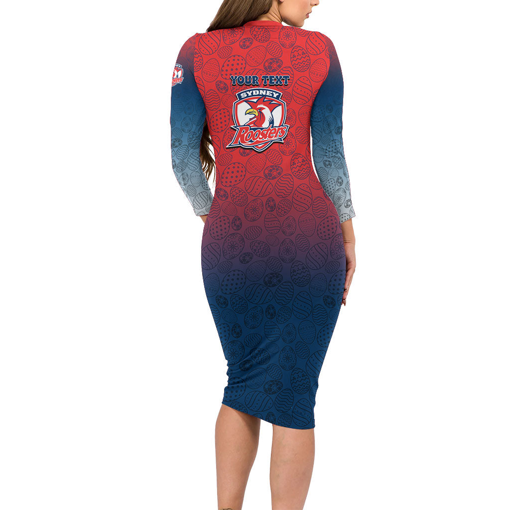 Personalized Sydney Roosters Family Matching Long Sleeve Bodycon Dress and Hawaiian Shirt Easter Mascot - Colorful Eggs Cartoon Style