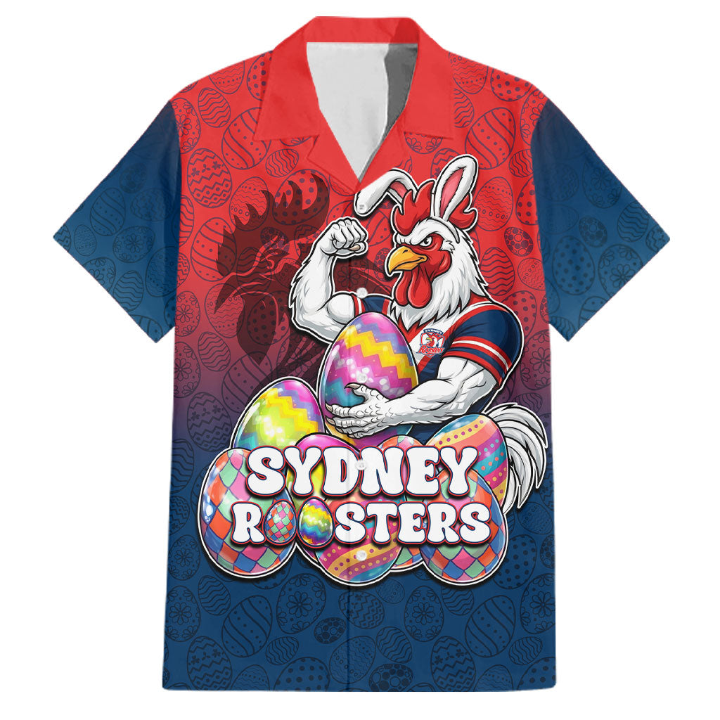 Personalized Sydney Roosters Family Matching Mermaid Dress and Hawaiian Shirt Easter Mascot - Colorful Eggs Cartoon Style